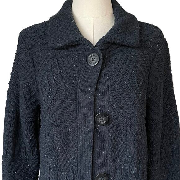 J.Jill Long Cable Knit Cardigan Sweater Navy Blue Will blend Size Medium Academy - Picture 5 of 12